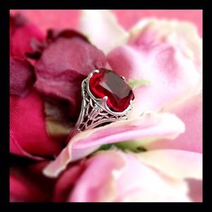 Antique sterling & red stone ring